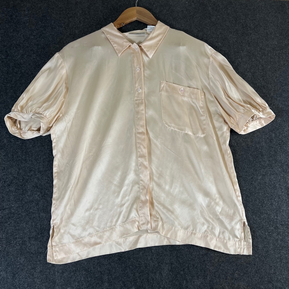 Liz Claiborne Collection 100% Silk Short Sleeve Button Down Shirt Cream Size 8
